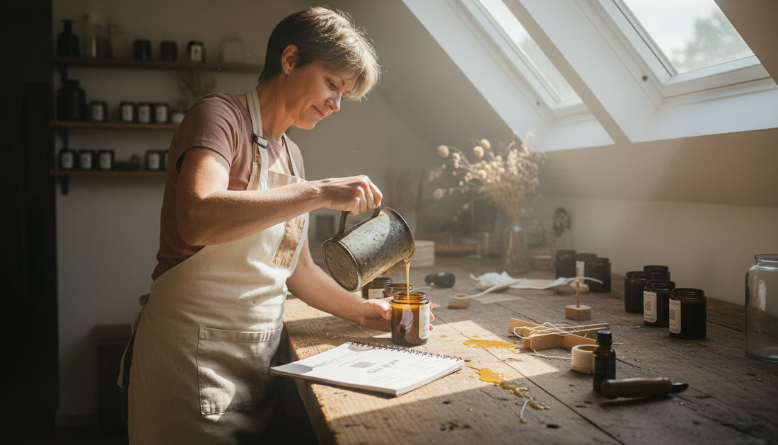 Artisan pouring wax for handmade candles