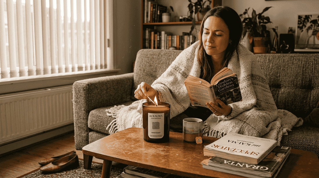 Woman lighting candle for evening relaxation
