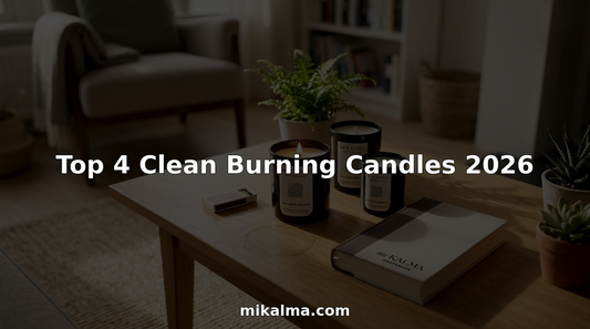 Woman lights clean burning candle in cozy living room
