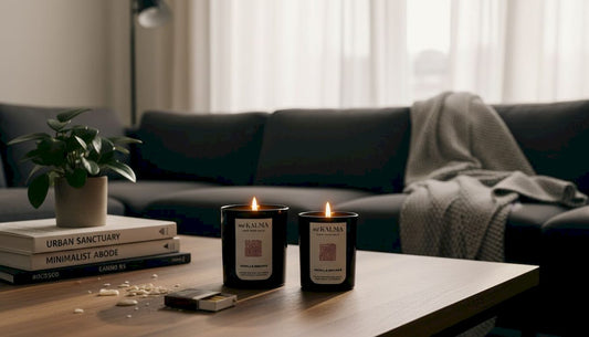 Woman lighting luxury candle in cozy living room