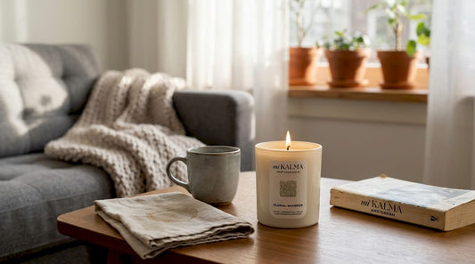 Woman reading book near premium candle